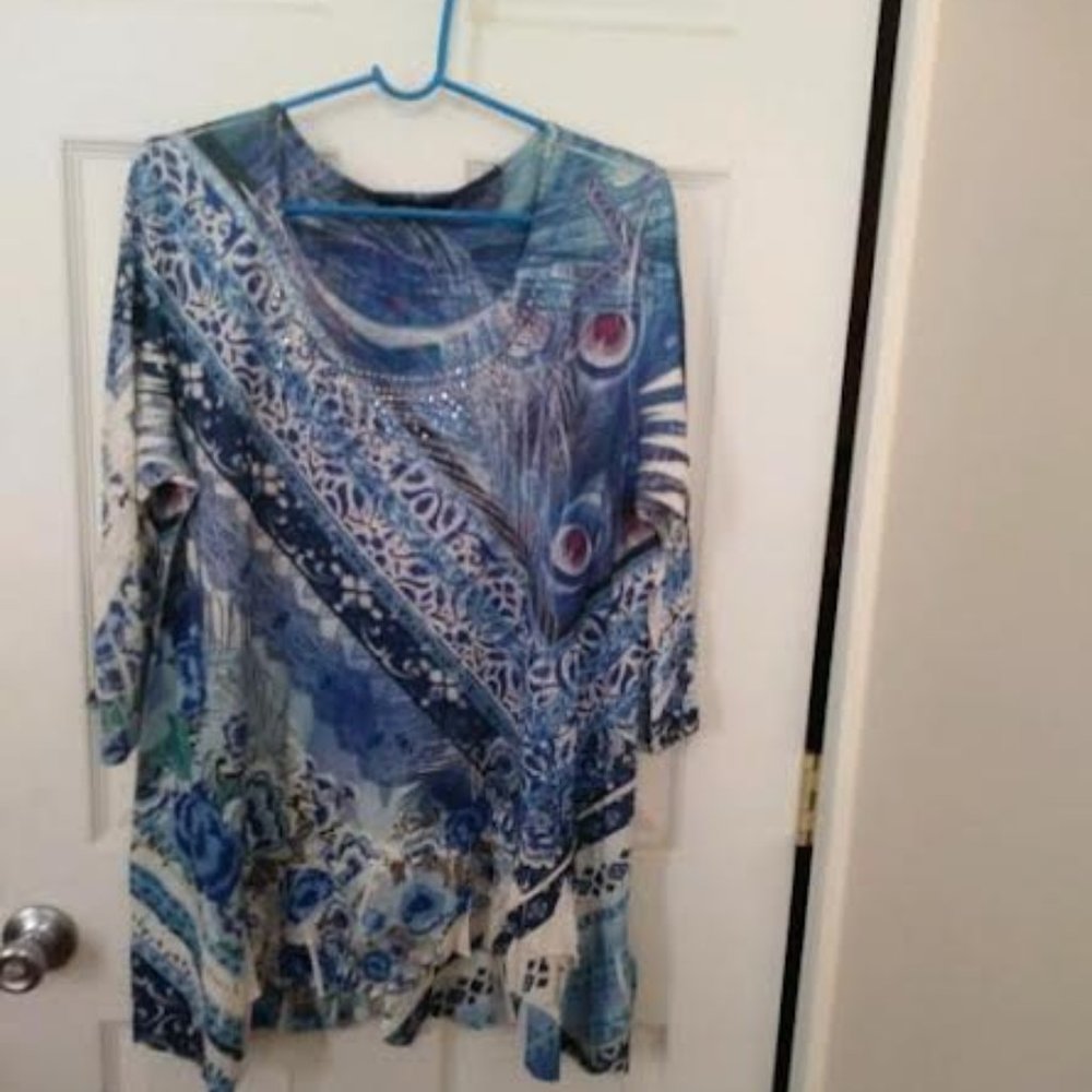 Style & Co Women Blue/White Top Size 2X